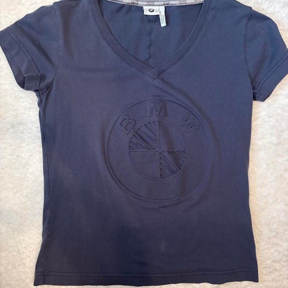 BMW navy blue vneck tshirt with embossed bmw logo